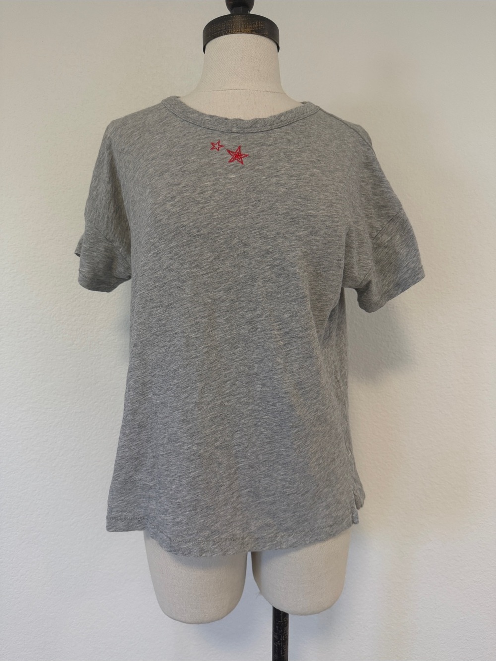 rag & bone Womens Gray Tshirt Tee Red Stars Embroidery Size Medium M